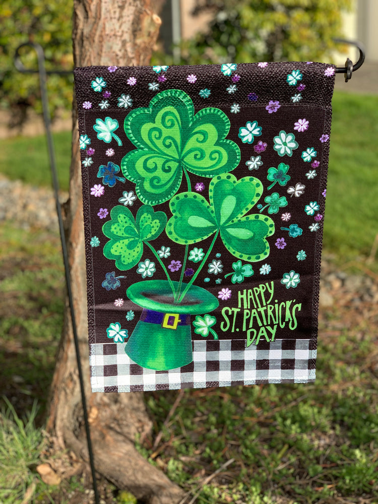 Shamrocks Buffalo Plaid Garden Flag